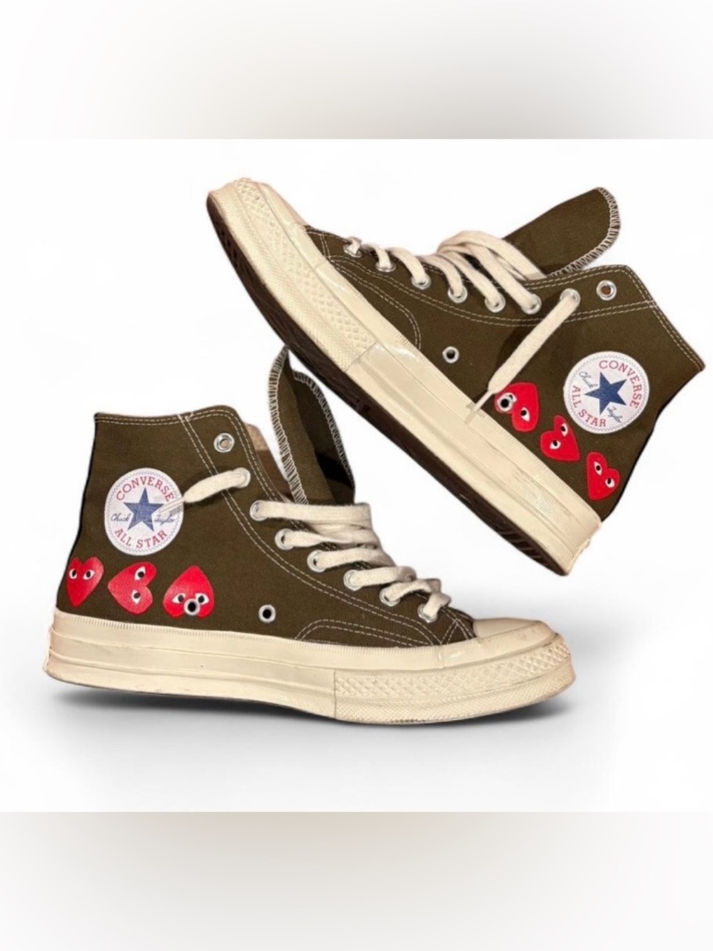 Converse x Comme Des Garcons CDG Play Chuck 70 Hi High Olive Green Multi Heart